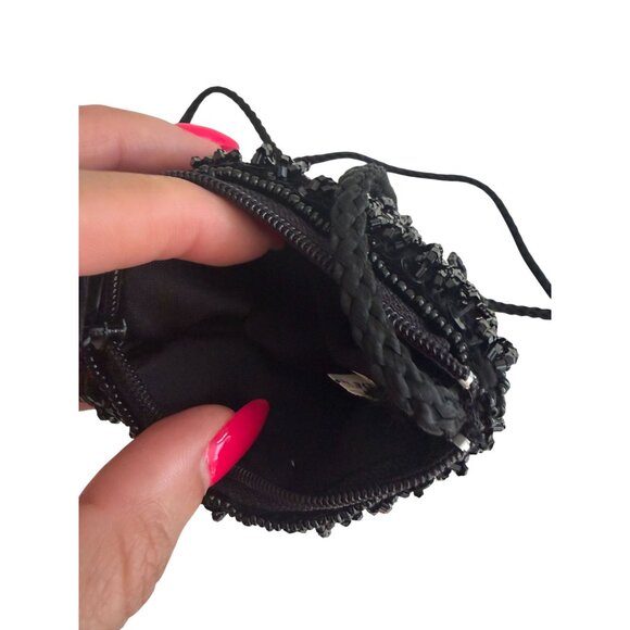 VINTAGE Black Beaded Cocktail Beaded Evening Bag - Picture 4 of 6